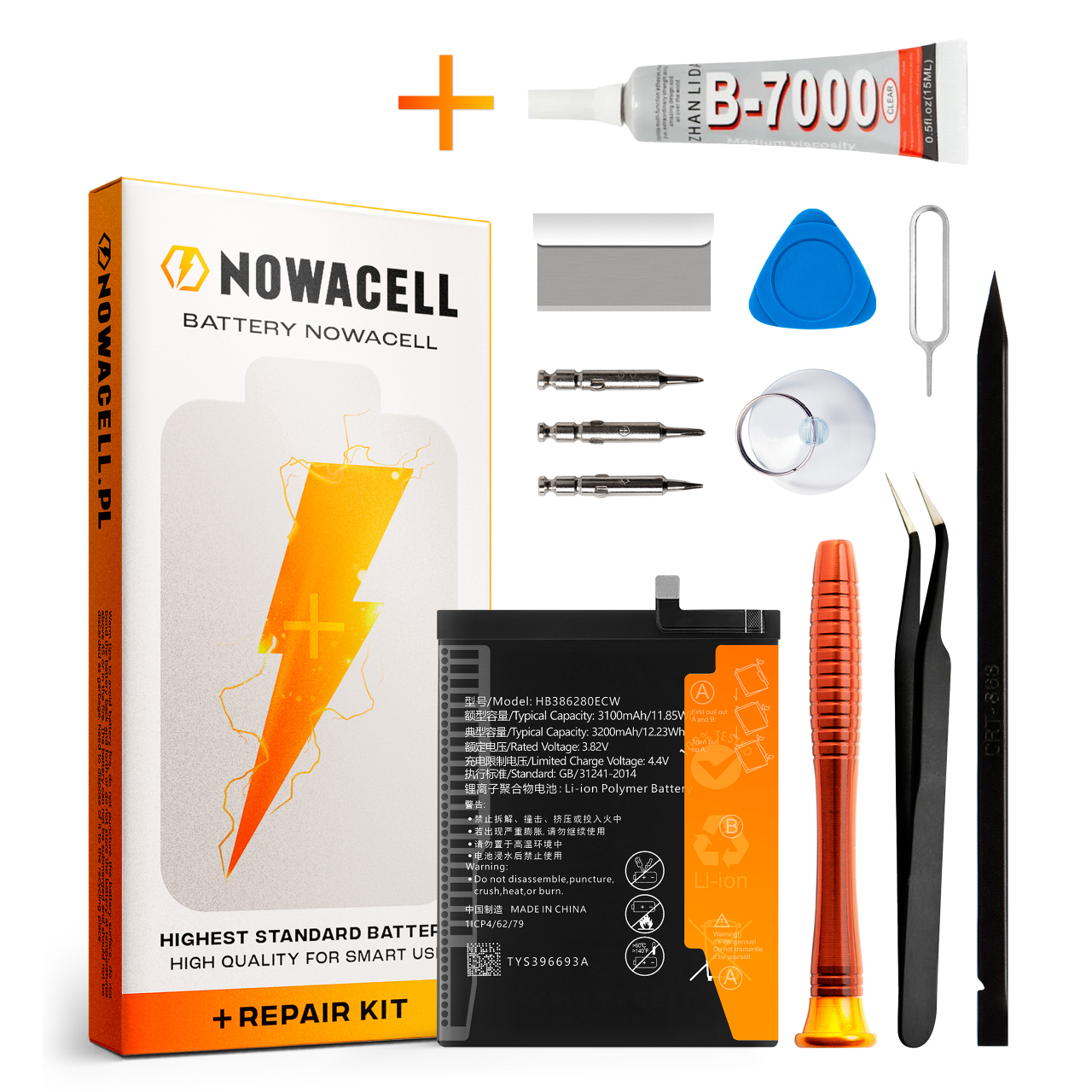 Zestaw Bateria HB386280ECW + KLEJ B7000 do Huawei P10 3200 mAh Akumulator