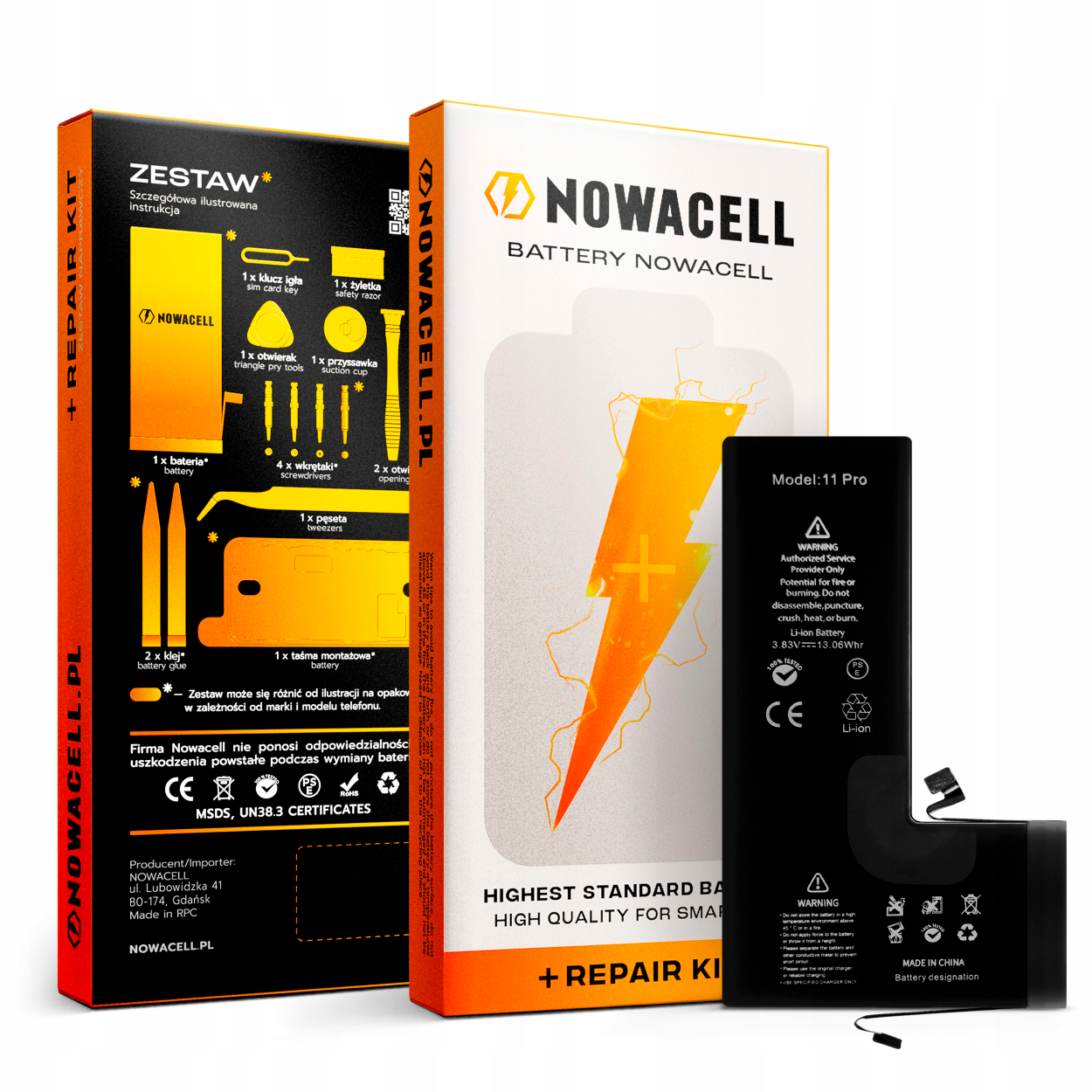 Bateria do iPhone 11 Pro Większa Pojemność 3400 mAh Zestaw NOWACELL