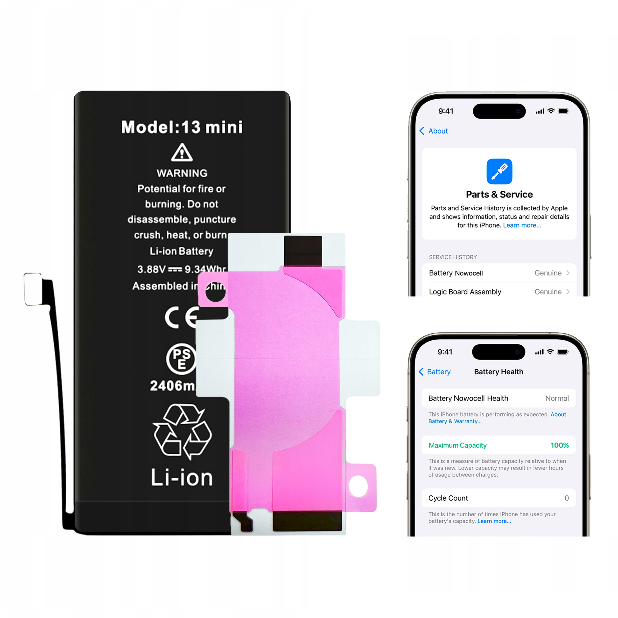 Bateria do iPhone 13 Mini BEZ KOMUNIKATU 2406 mAh OEM Jakość Kondycja 100%