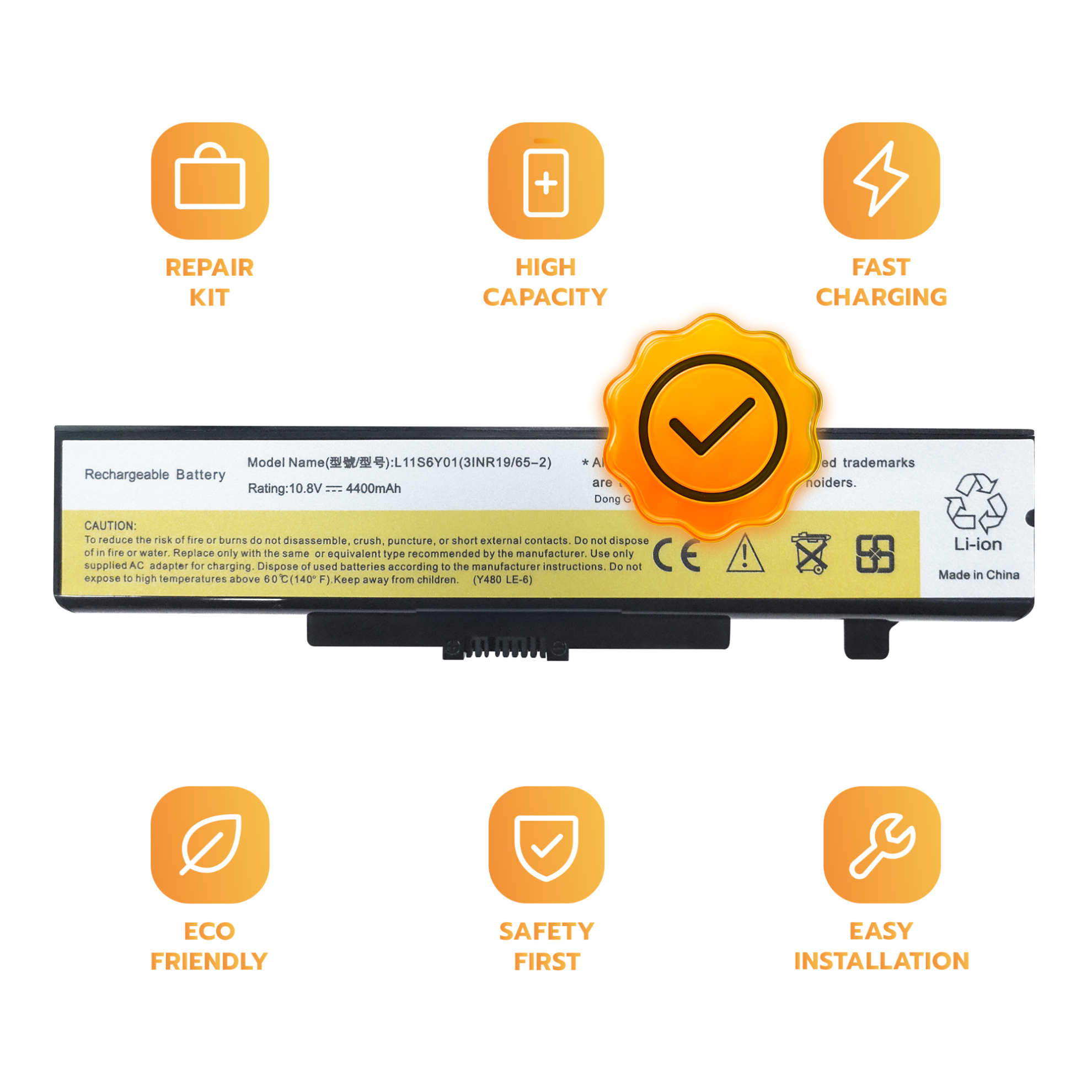 Bateria L11S6Y01 do Lenovo Y480 Y580 G400 G480 G580 Z380 10,8V 4400 mAh