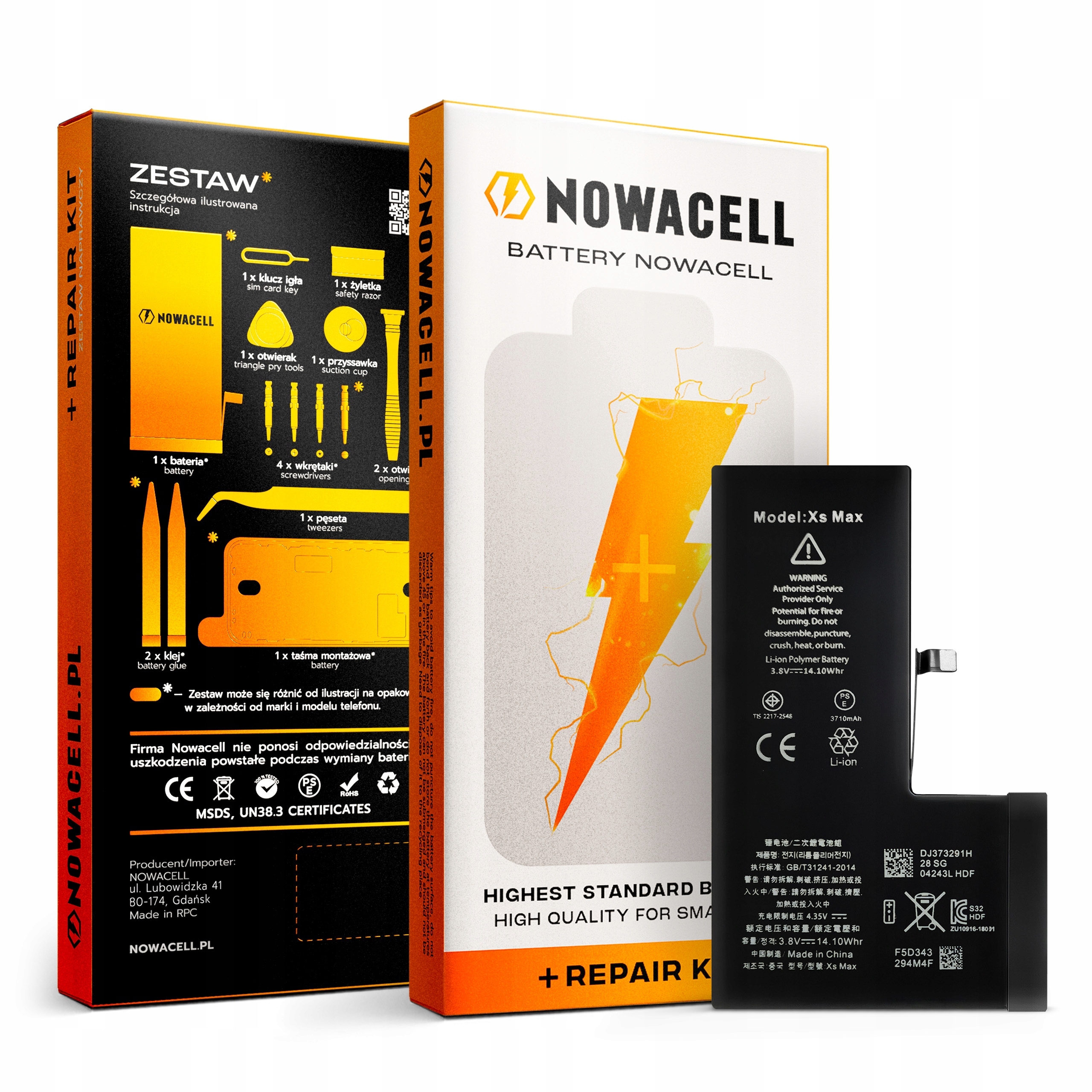 Bateria do iPhone XS Max Większa Pojemność 3700 mAh Zestaw NOWACELL