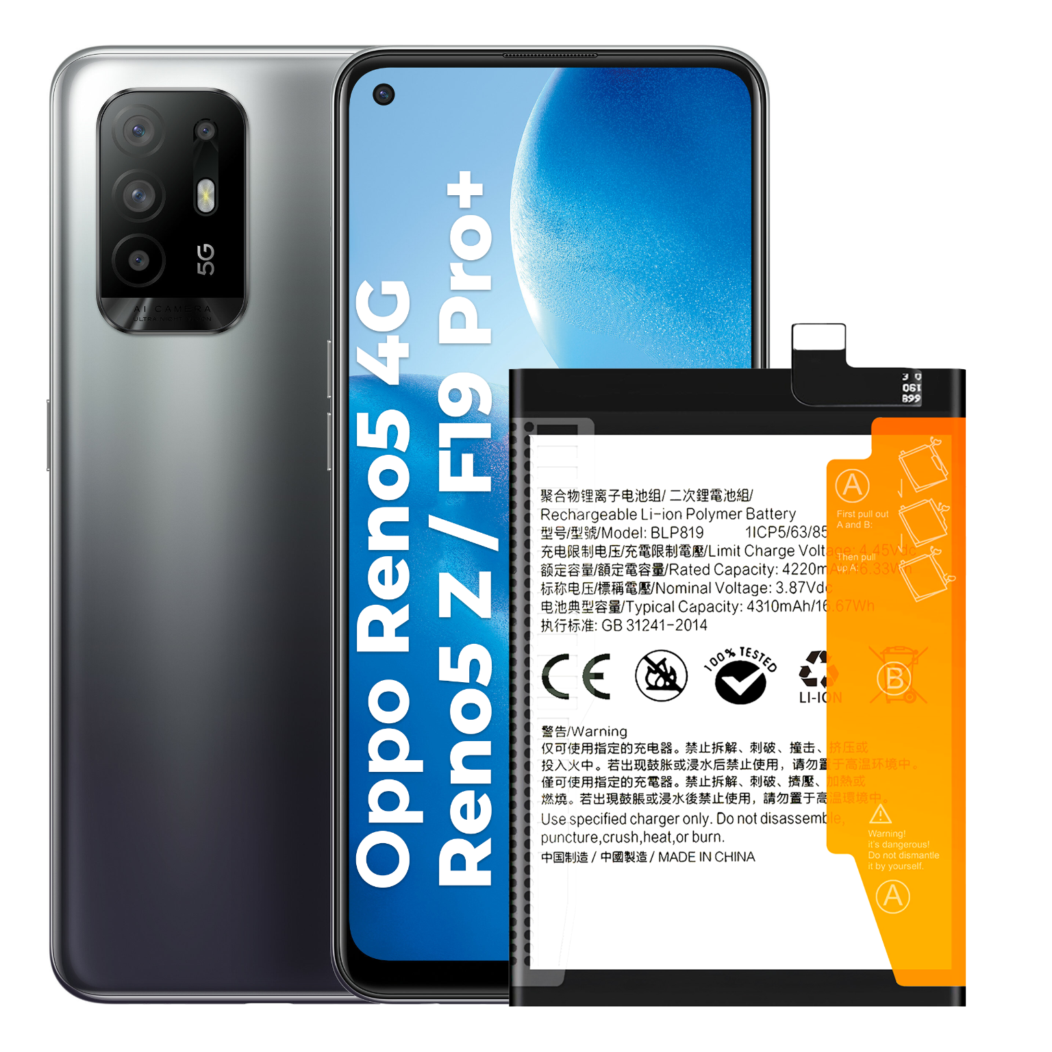 Zestaw Bateria BLP819 do Oppo Reno 5, F19 Pro Plus, 4310 mAh NOWACELL