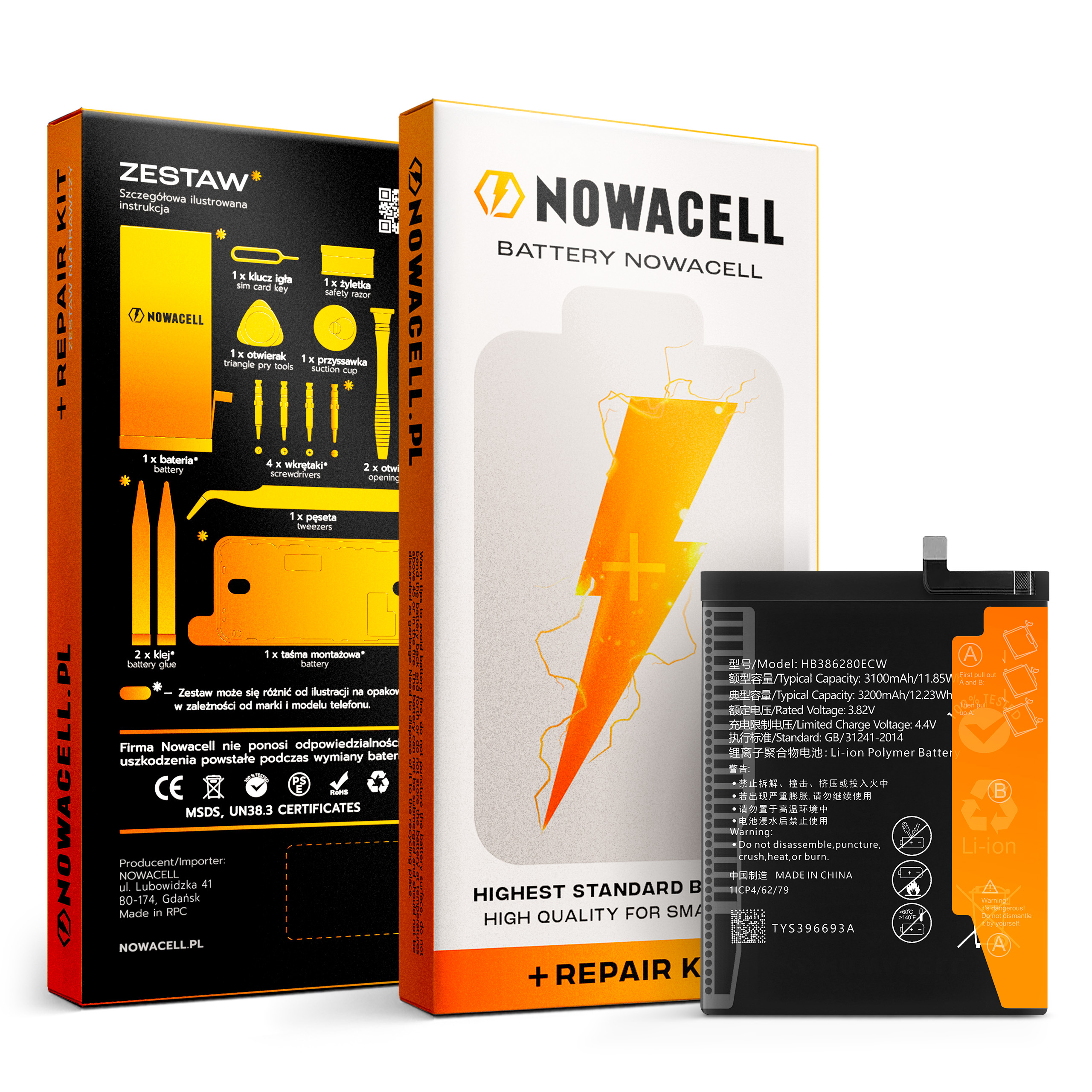 Zestaw Bateria HB386280ECW + KLEJ B7000 do Huawei P10 3200 mAh Akumulator