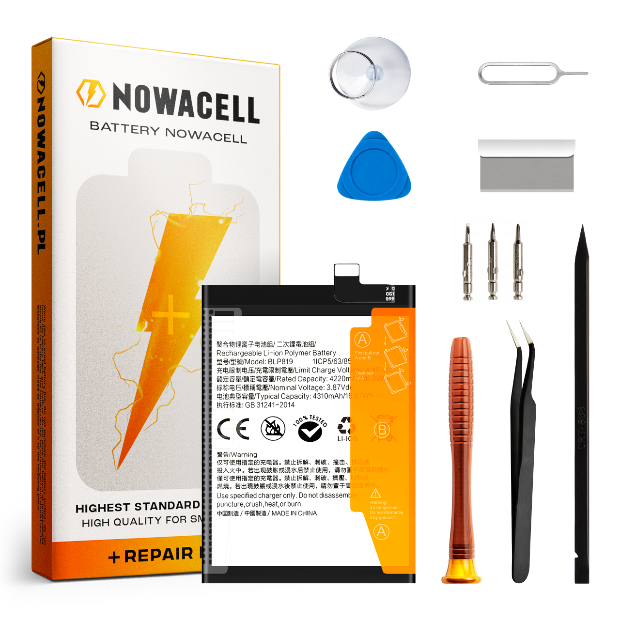 Zestaw Bateria BLP819 do Oppo Reno 5, F19 Pro Plus, 4310 mAh NOWACELL
