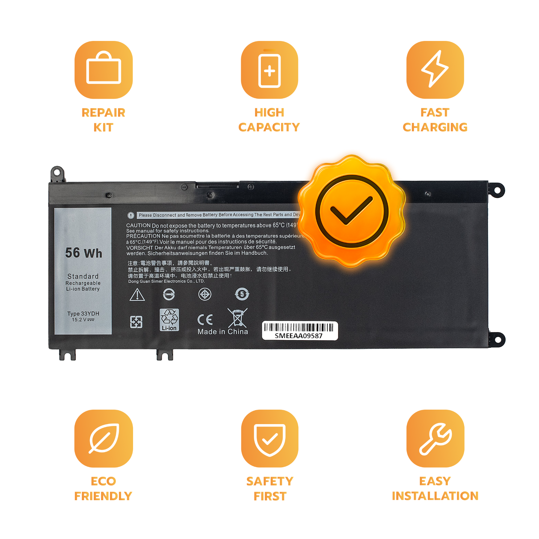 Bateria 33YDH do Dell Inspiron 7577 G3 3579 G5 5587 3500 15.2 V 56 Wh
