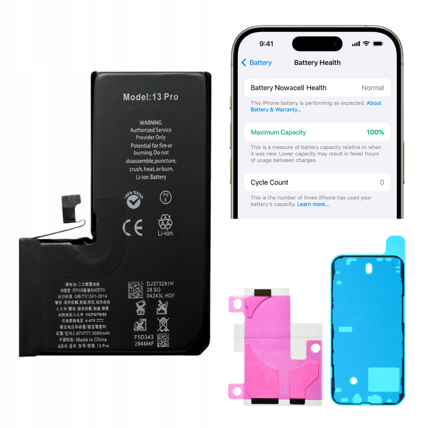 Bateria + Uszczelka do iPhone 13 Pro BEZ KOMUNIKATU 3095 mAh OEM Jakość