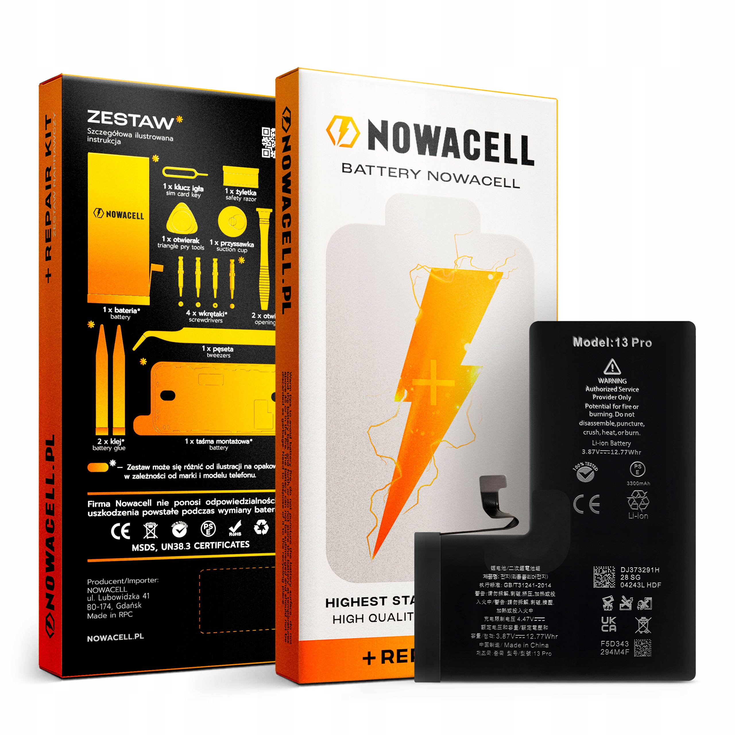 Bateria do iPhone 13 Pro Większa Pojemność 3300 mAh Zestaw NOWACELL