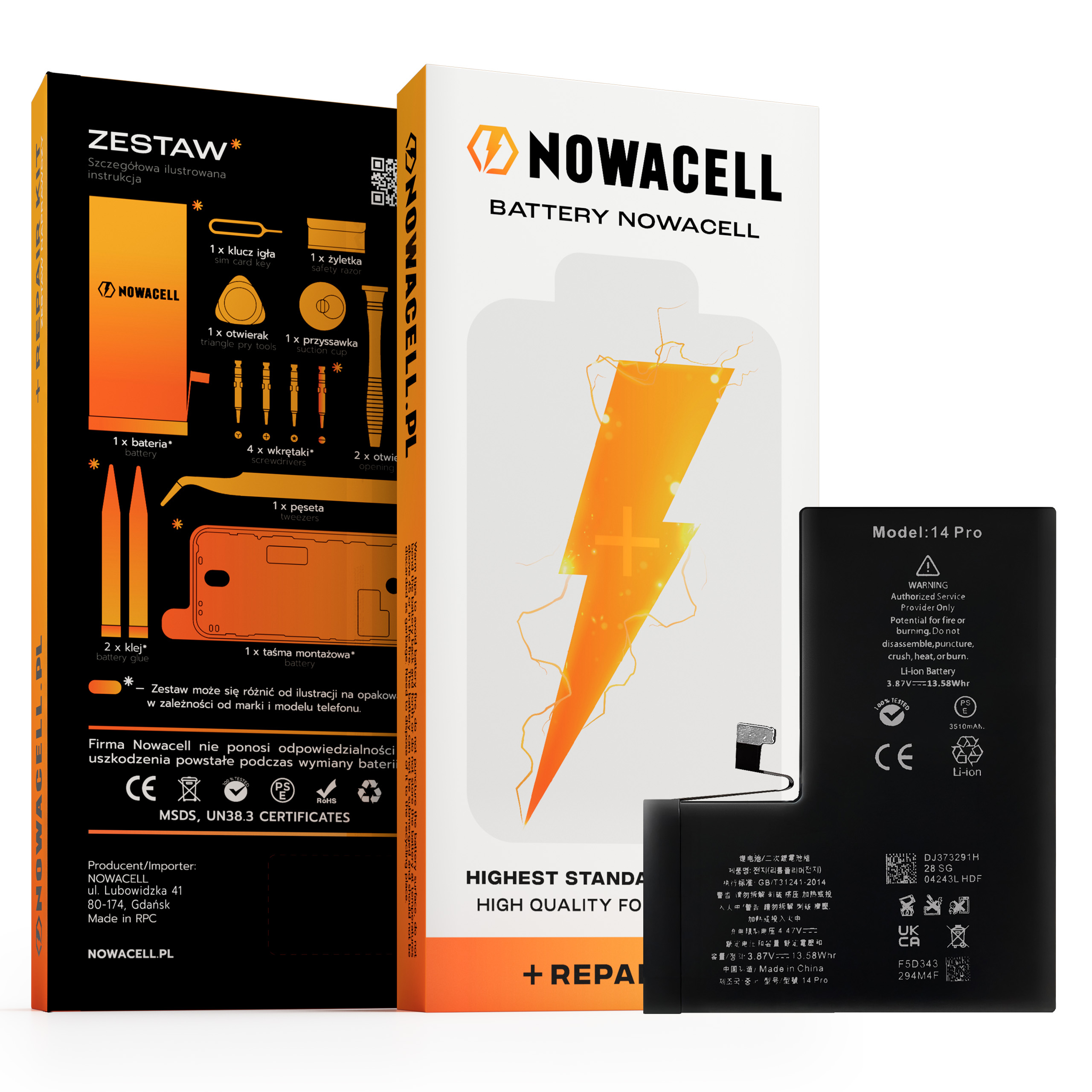 Bateria do iPhone 14 Pro Większa Pojemność 3400 mAh Zestaw NOWACELL