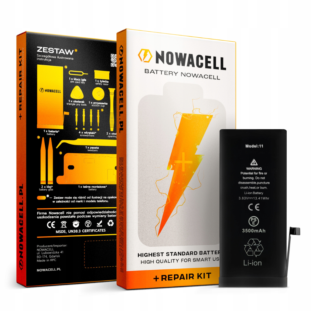 Bateria do iPhone 11 Większa Pojemność 3500 mAh Zestaw NOWACELL