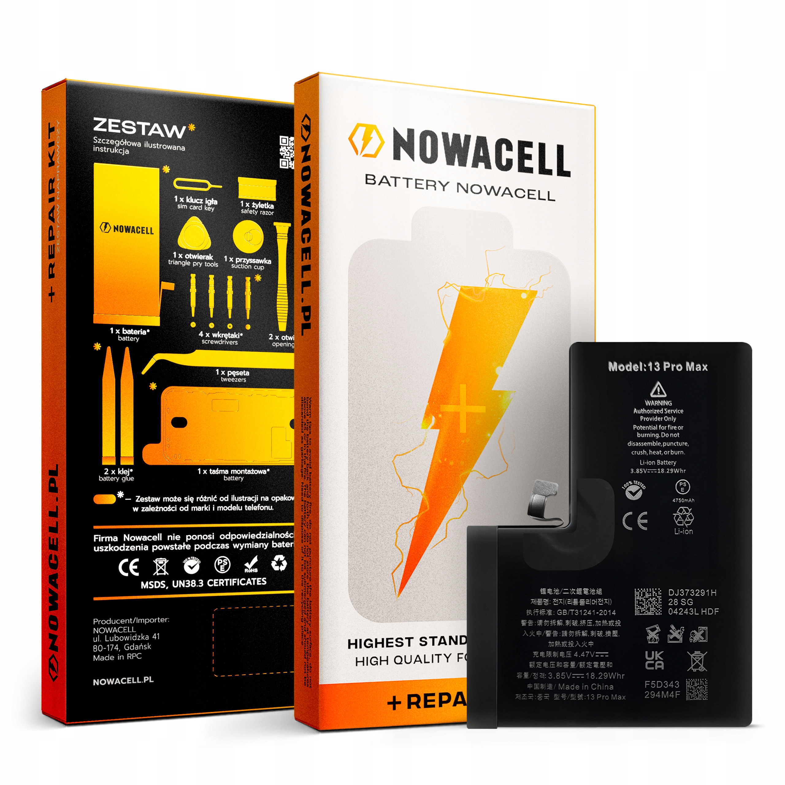 Bateria do iPhone 13 Pro Max Większa Pojemność 4700 mAh Zestaw NOWACELL
