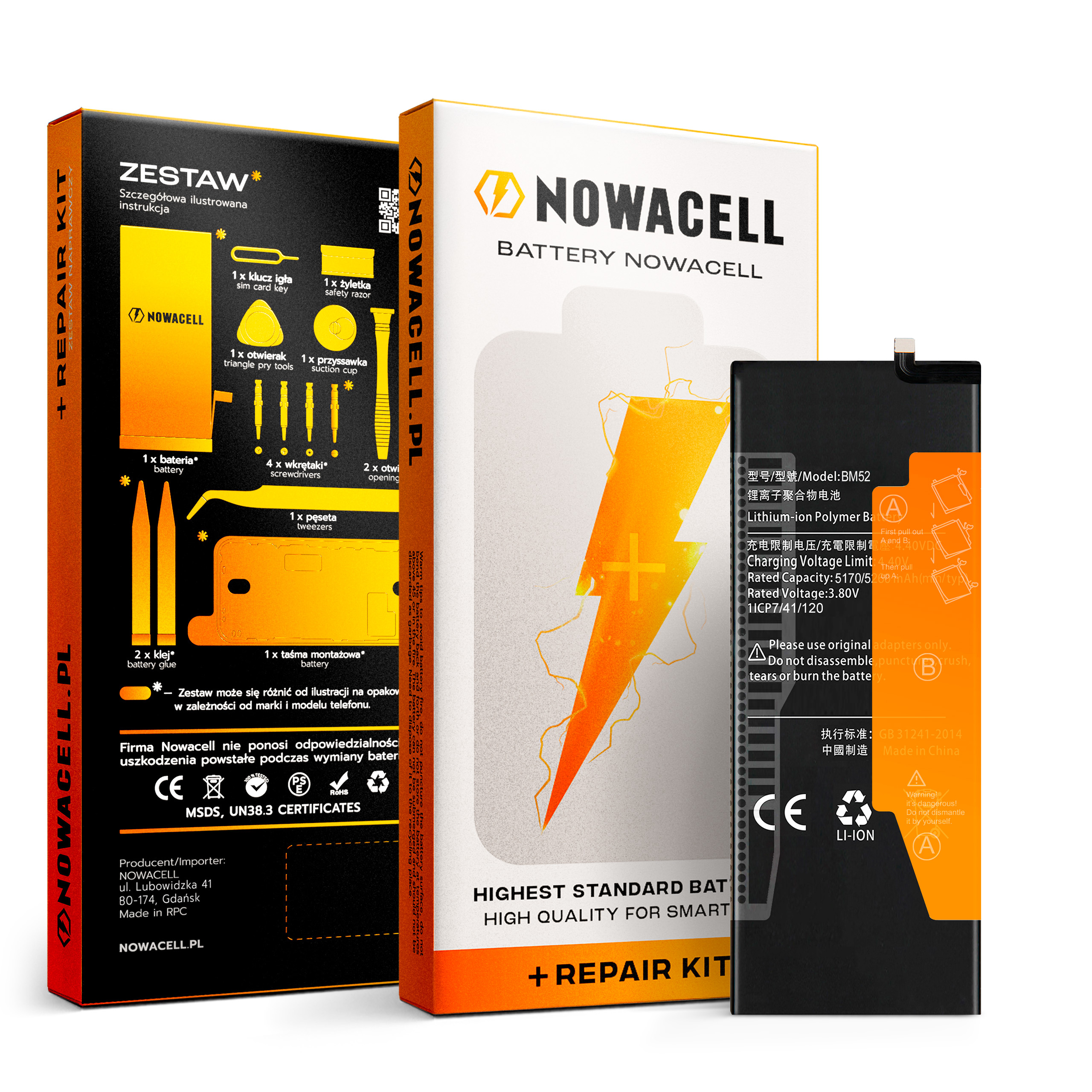 Bateria BM52 do Xiaomi Mi Note 10 / Note 10 Lite, 5260mAh, Zestaw Naprawczy