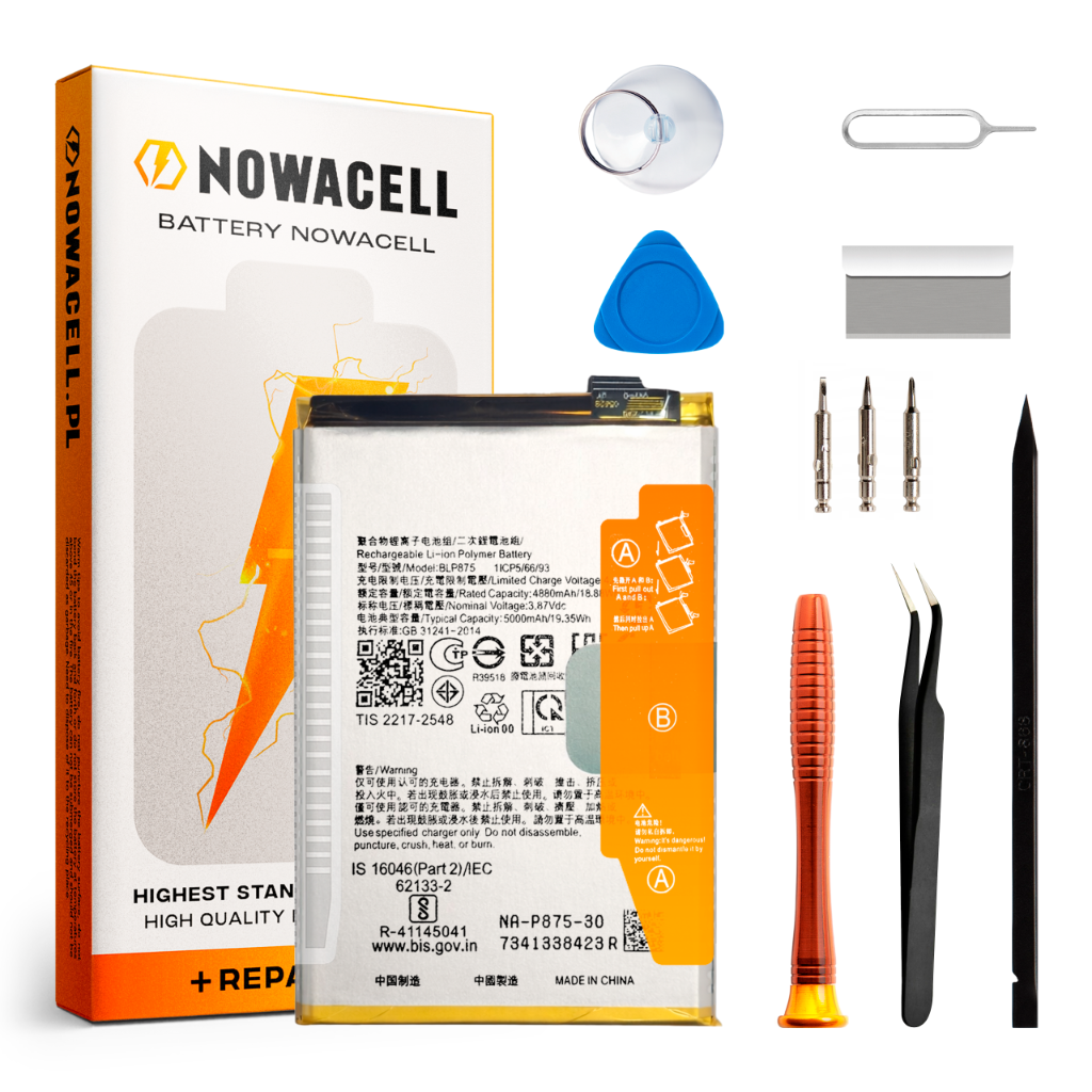 Zestaw Bateria BLP875 do Realme 9 5G, C55 Q3S, Narzo 50 4G 5G 5000 mAh Nowa