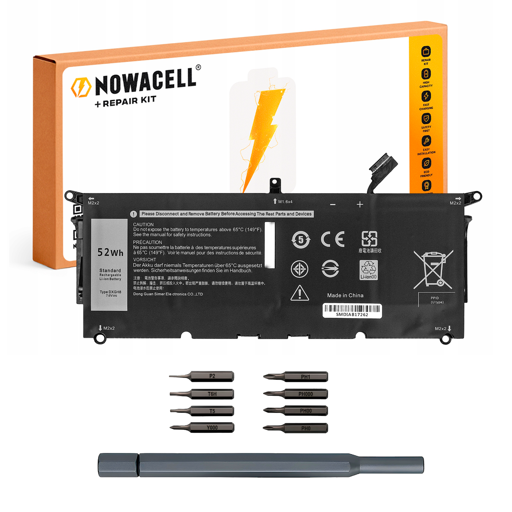 Bateria DXGH8 do Dell XPS 13 9370 Inspiron 13 5390 Vostro 13 5390 7.6V 52Wh