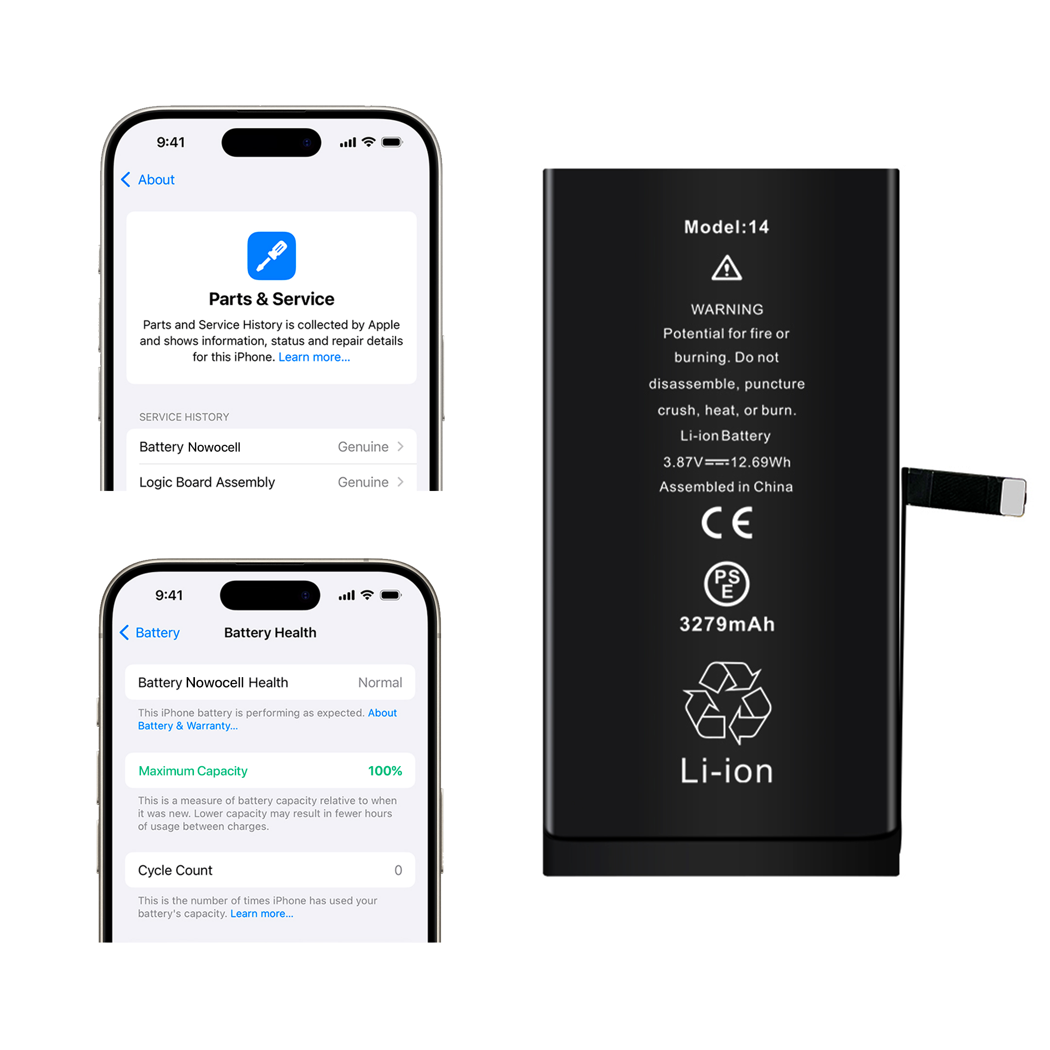 Bateria do iPhone 14 BEZ KOMUNIKATU 3279 mAh OEM Jakość Kondycja 100%