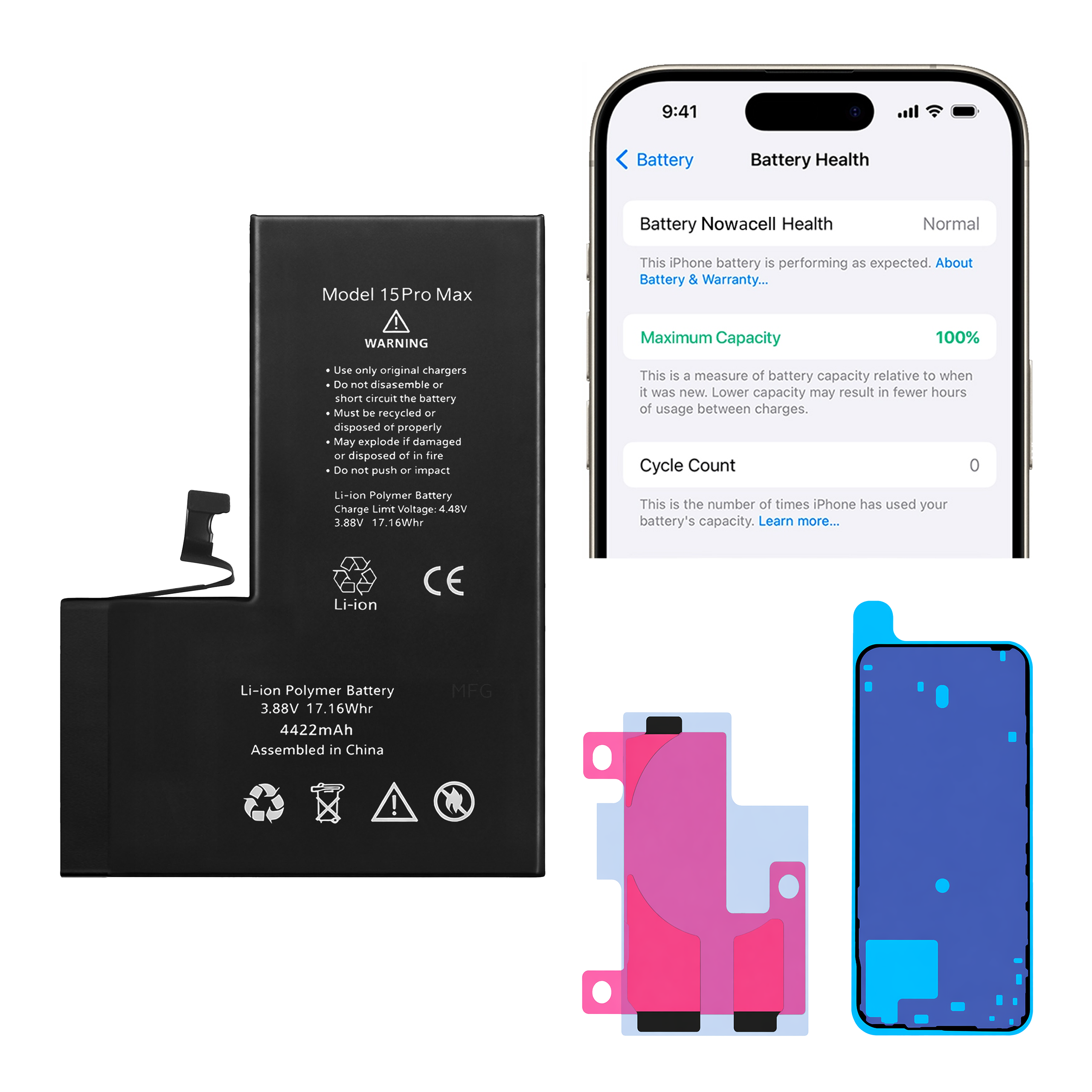 Bateria + Uszczelka do iPhone 15 Pro Max 4422 mAh BEZ KOMUNIKATU OEM Jakość
