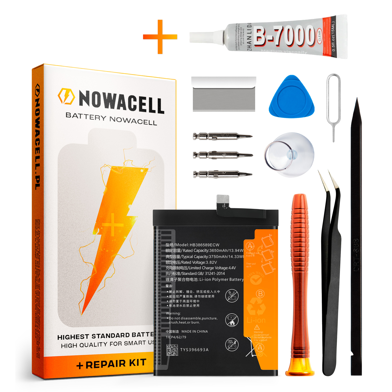 Zestaw Bateria HB386589ECW + KLEJ do Huawei Mate 20 Lite Honor 8X 3750 mAh