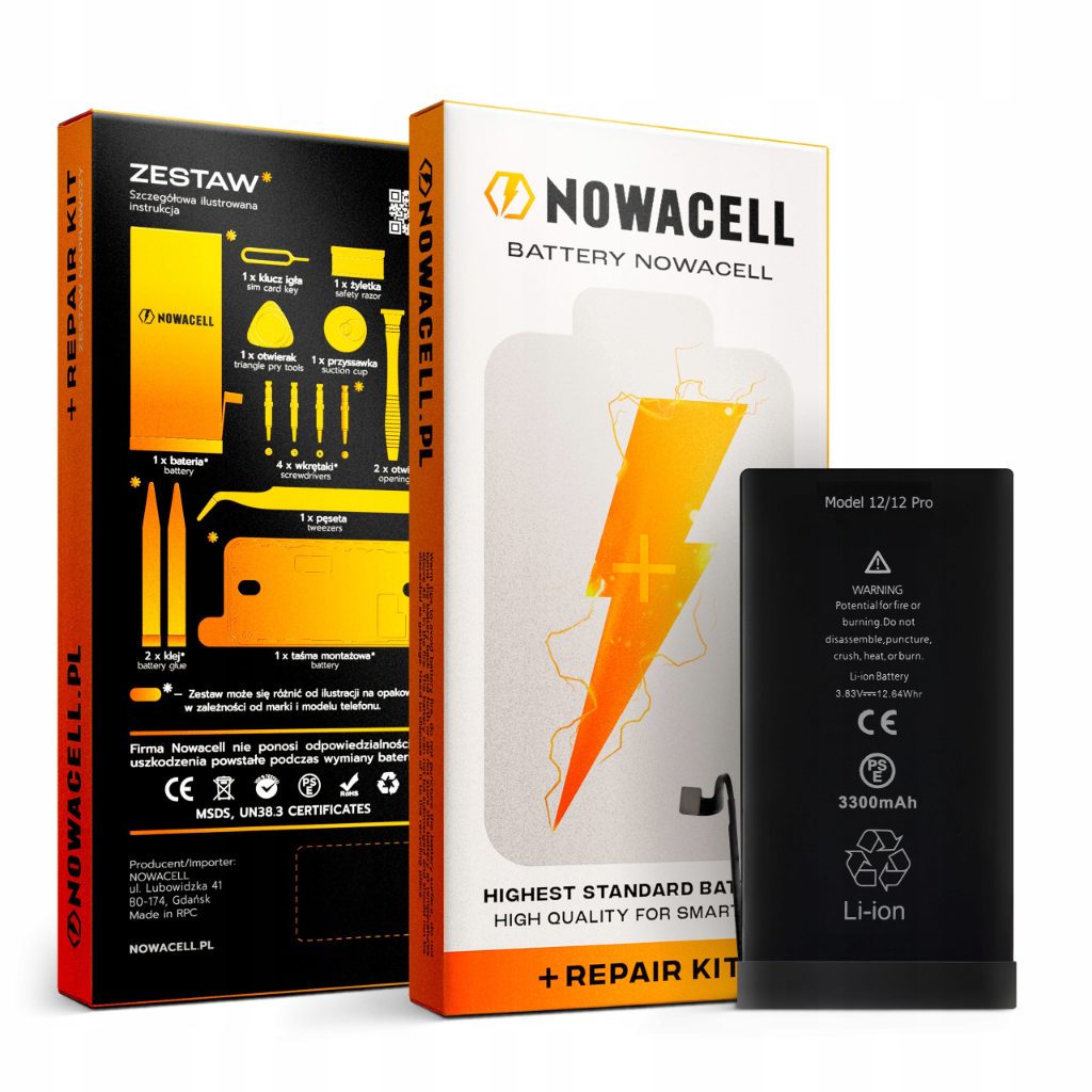 Bateria BEZ KOMUNIKATU iPhone 12 / 12 Pro Większa pojemność 3200 mAh Zestaw