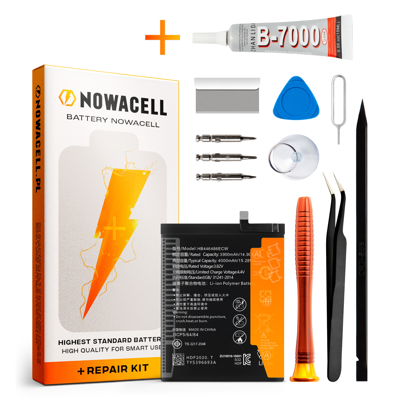 Zestaw Bateria HB446486ECW + KLEJ do Huawei Honor 9X Y9S P20 Lite 4000 mAh