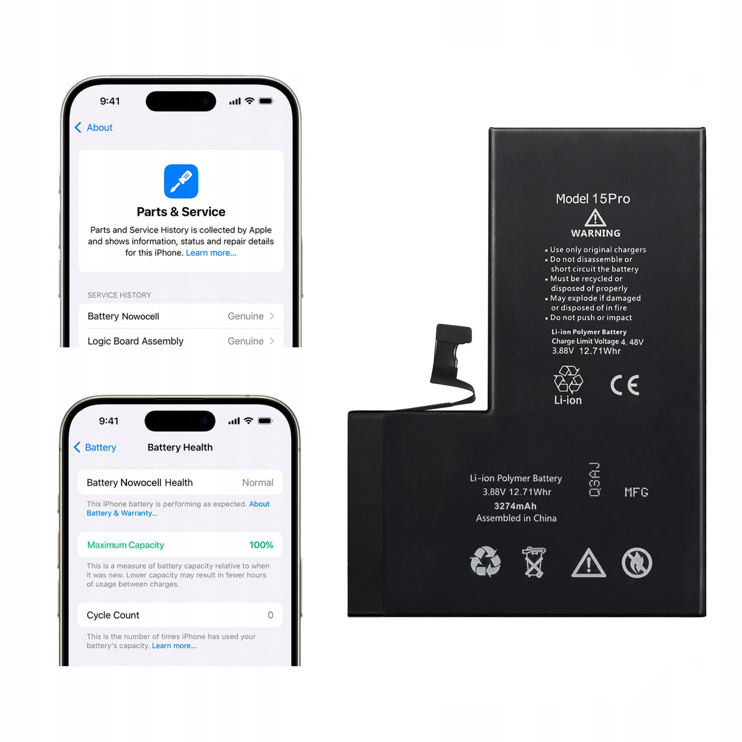 Bateria do iPhone 15 Pro 3274 mAh BEZ KOMUNIKATU Programowalny Akumulator
