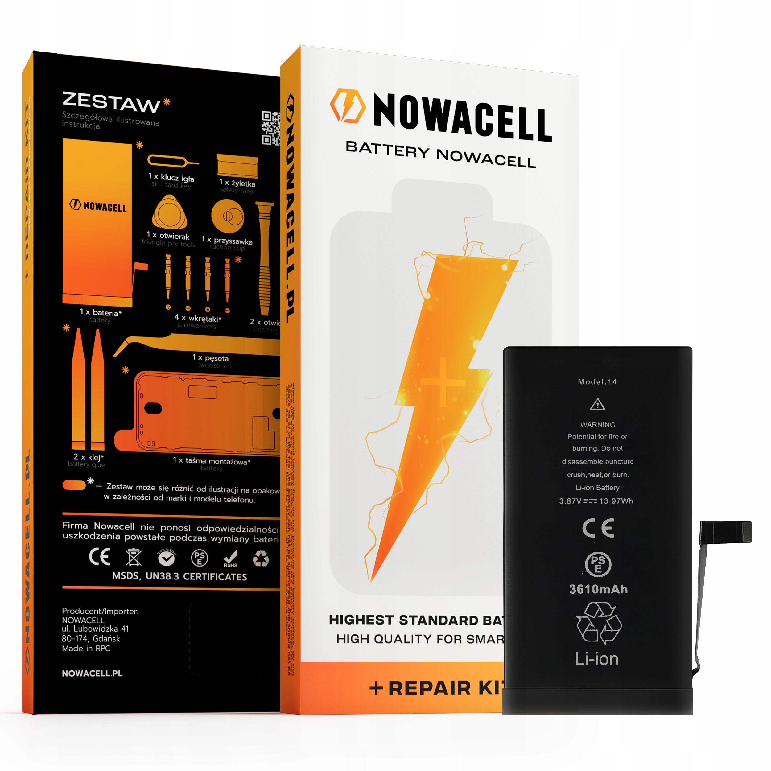 Bateria do iPhone 14 Większa Pojemność 3500 mAh Zestaw NOWACELL