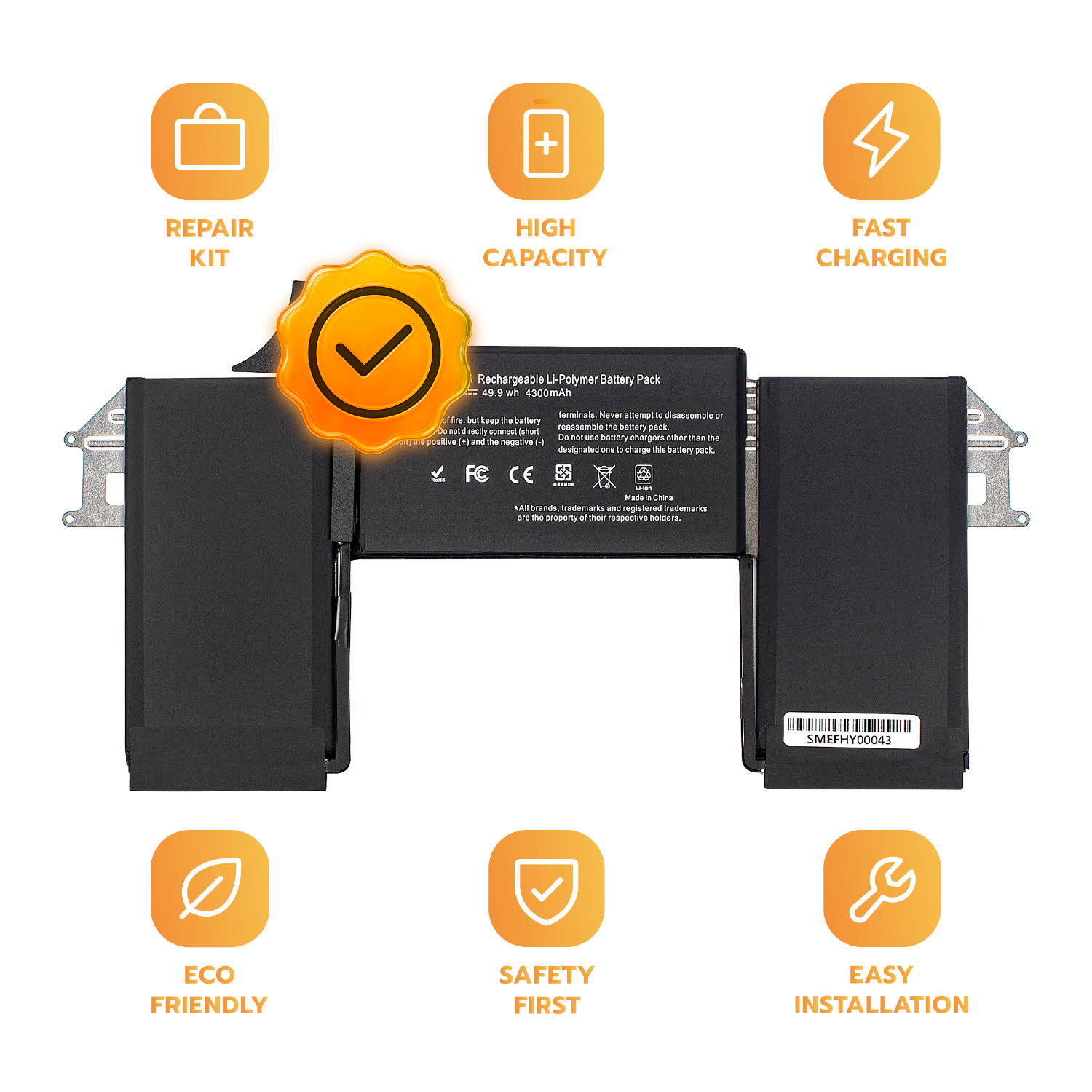 Bateria A1965 do MacBook Air 13 A1932 A2179 2018-2020 Retina 49,9 Wh 11,4 V