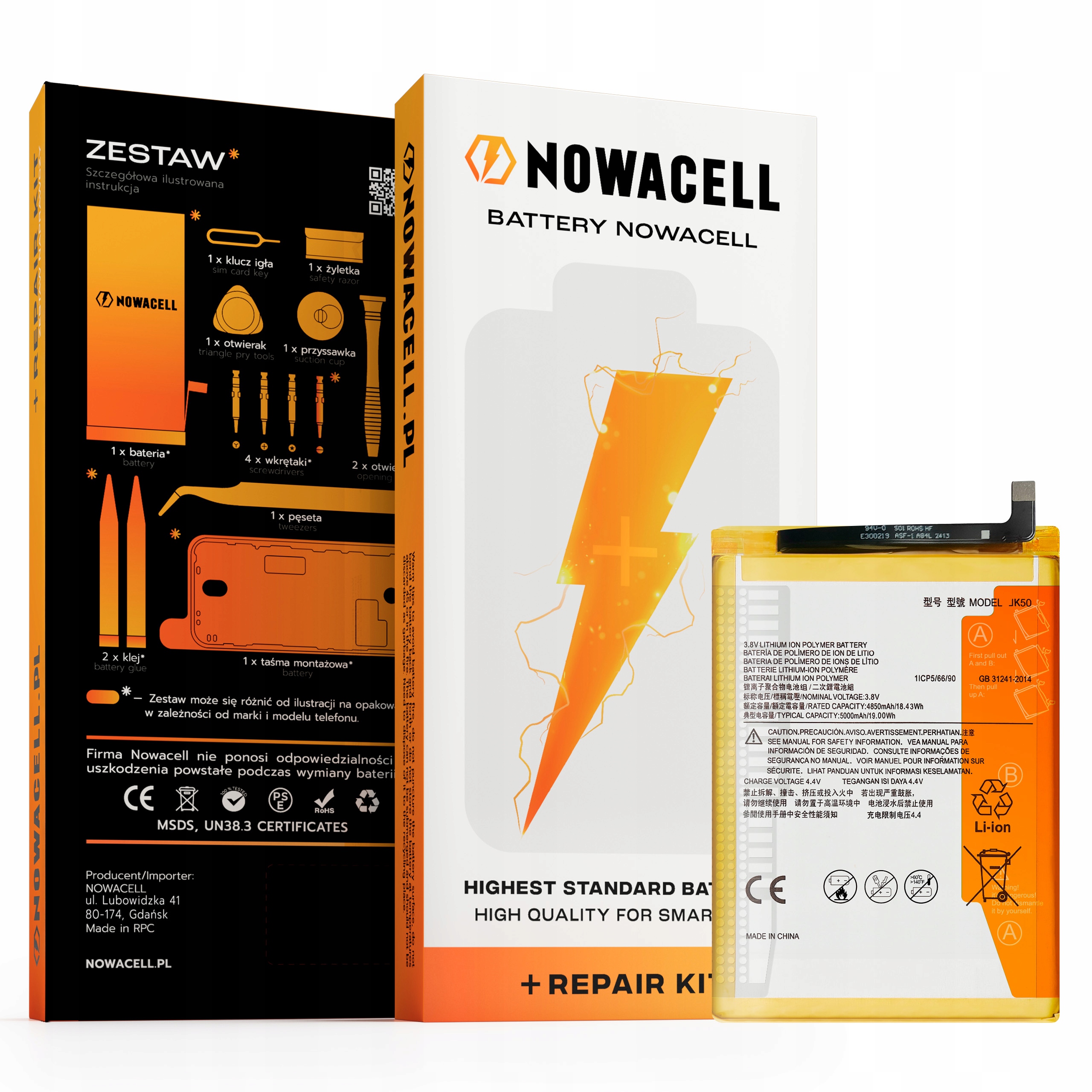 Bateria JK50 do Motorola G10, G20, G30, G50, E40, E7 Plus, 5000 mAh, Zestaw