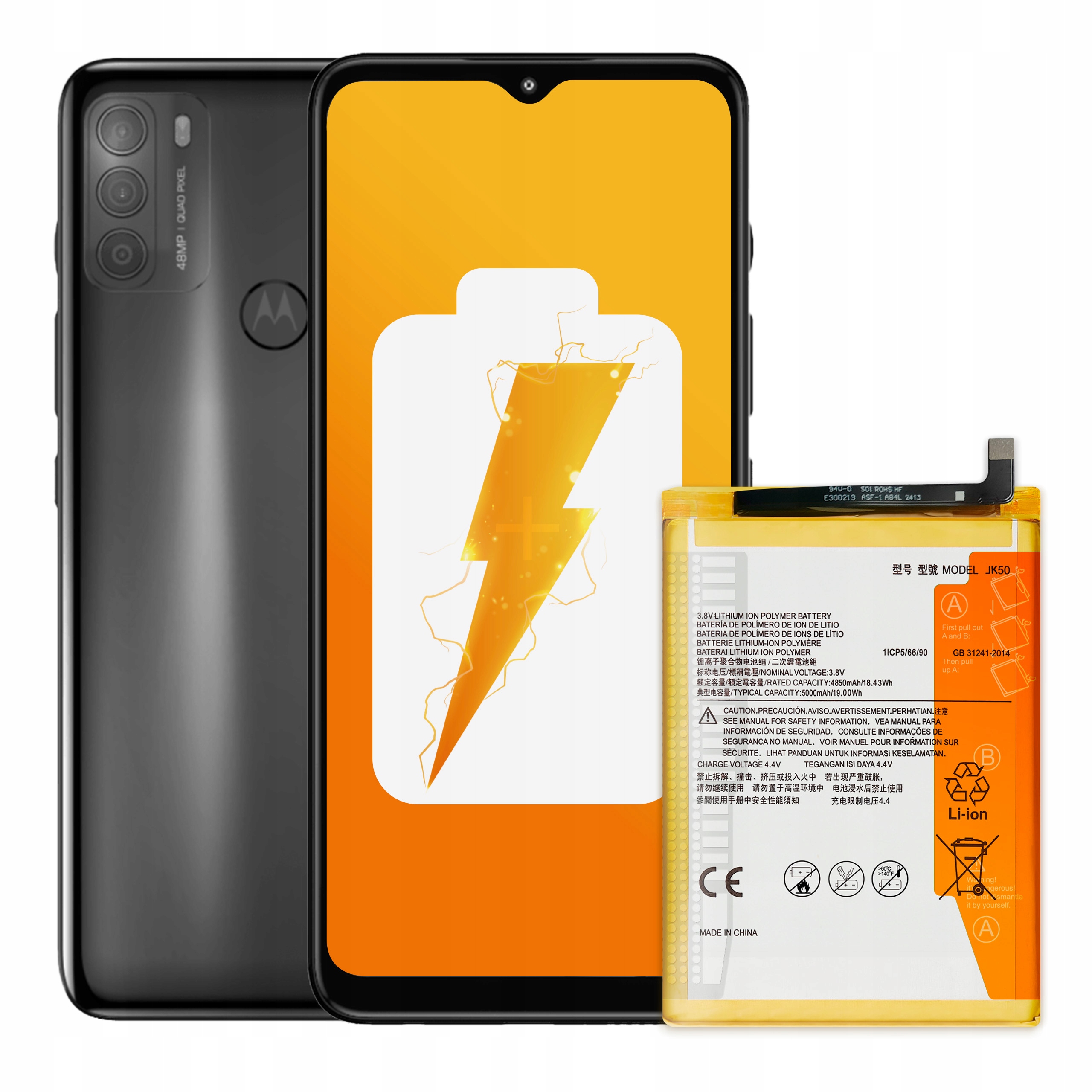 Bateria JK50 do Motorola G10, G20, G30, G50, E40, E7 Plus, 5000 mAh, Zestaw