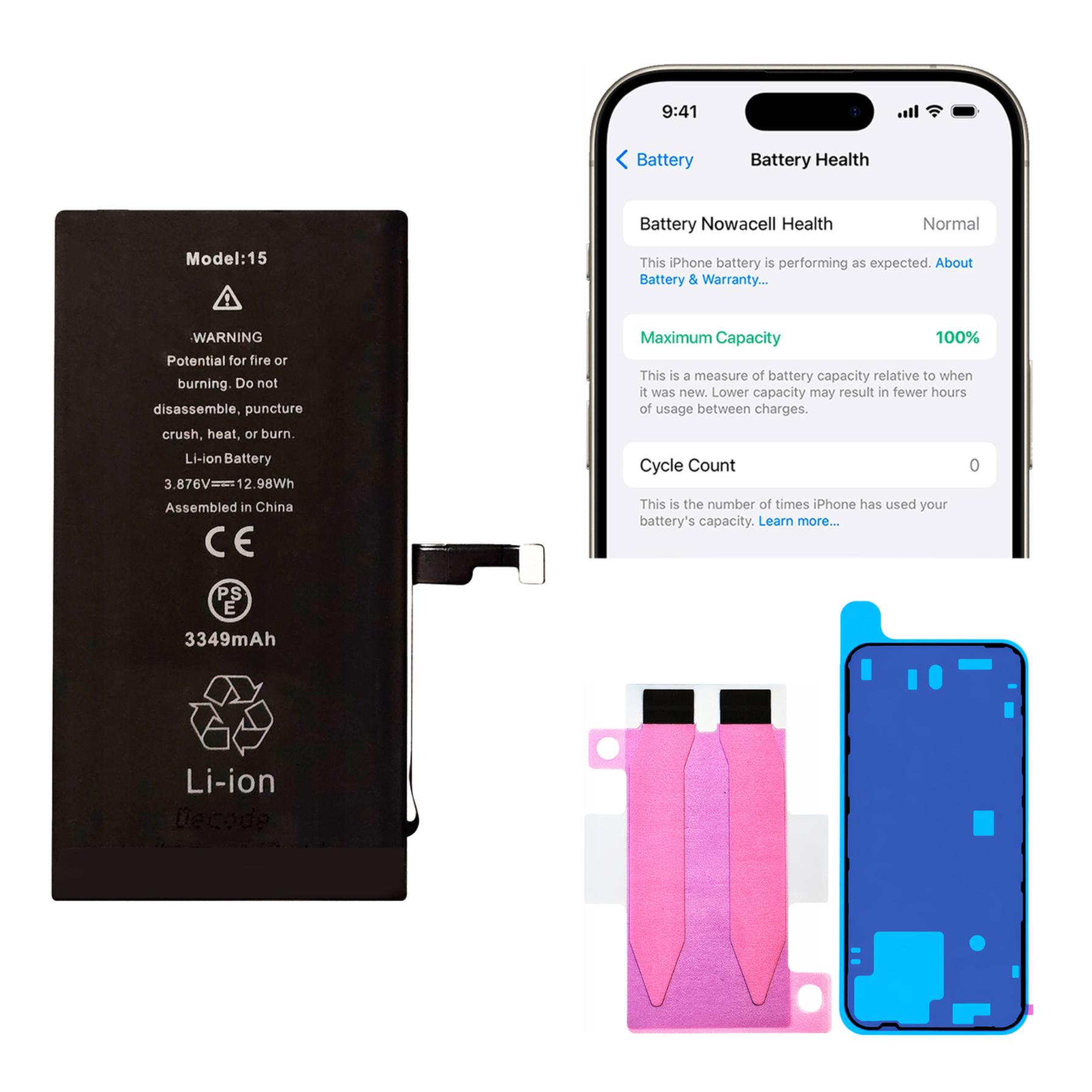 Bateria + Uszczelka do iPhone 15 3349 mAh BEZ KOMUNIKATU OEM Jakość