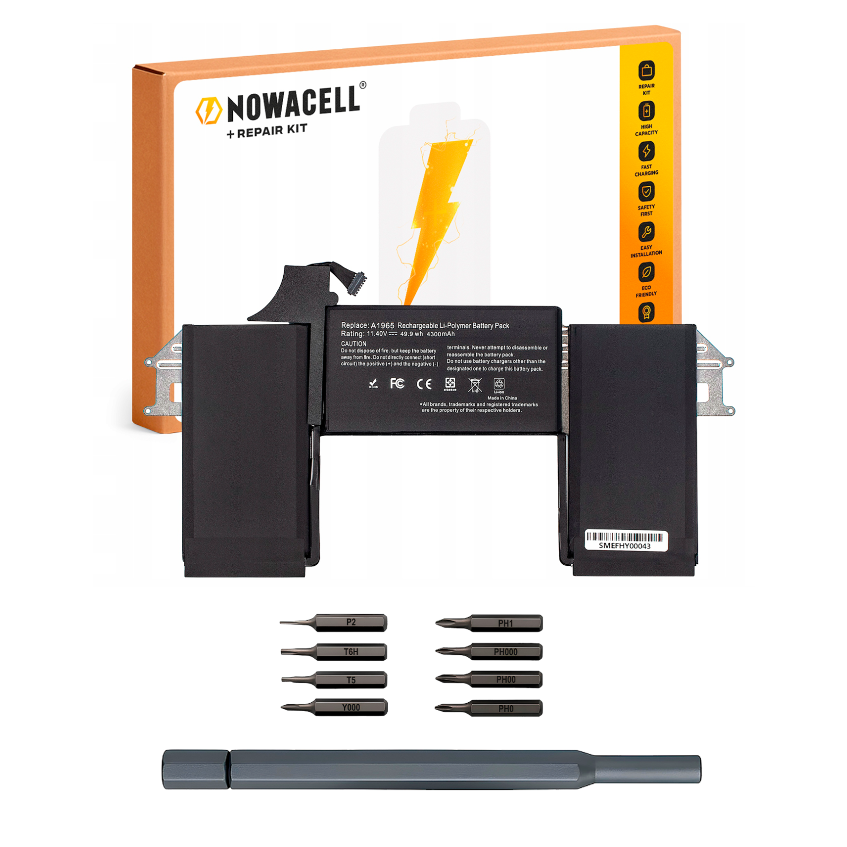 Bateria A1965 do MacBook Air 13 A1932 A2179 2018-2020 Retina 49,9 Wh 11,4 V