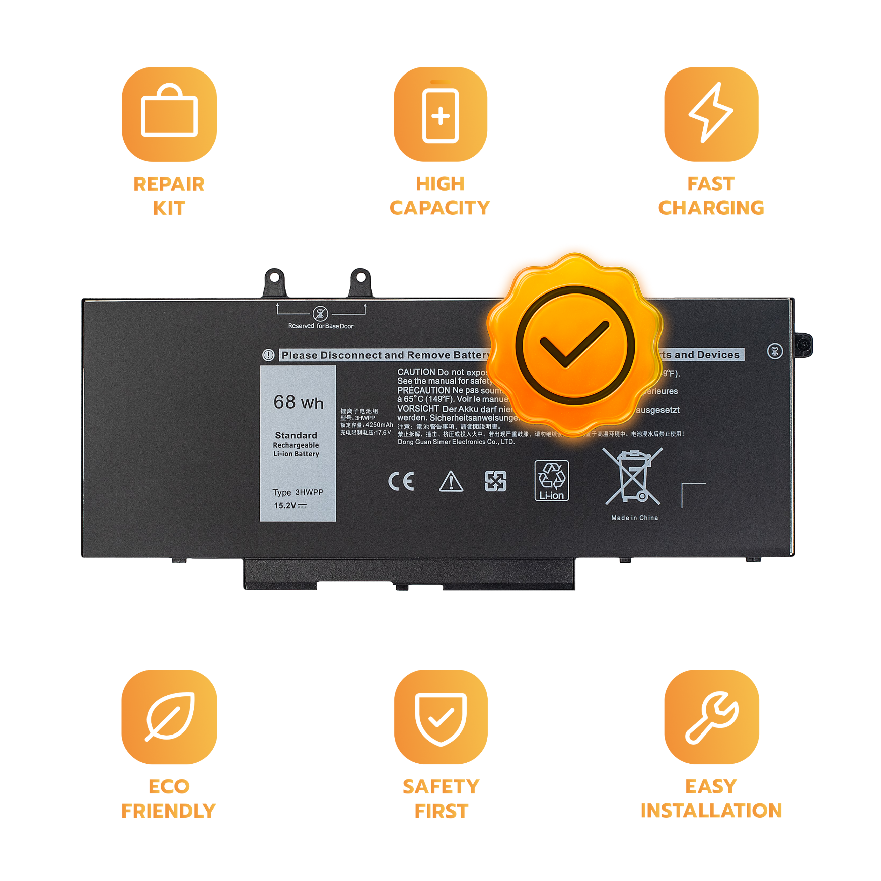Bateria 3HWPP do Dell Latitude 5501 Precision 3540 Inspiron 7591 15.2V 68Wh