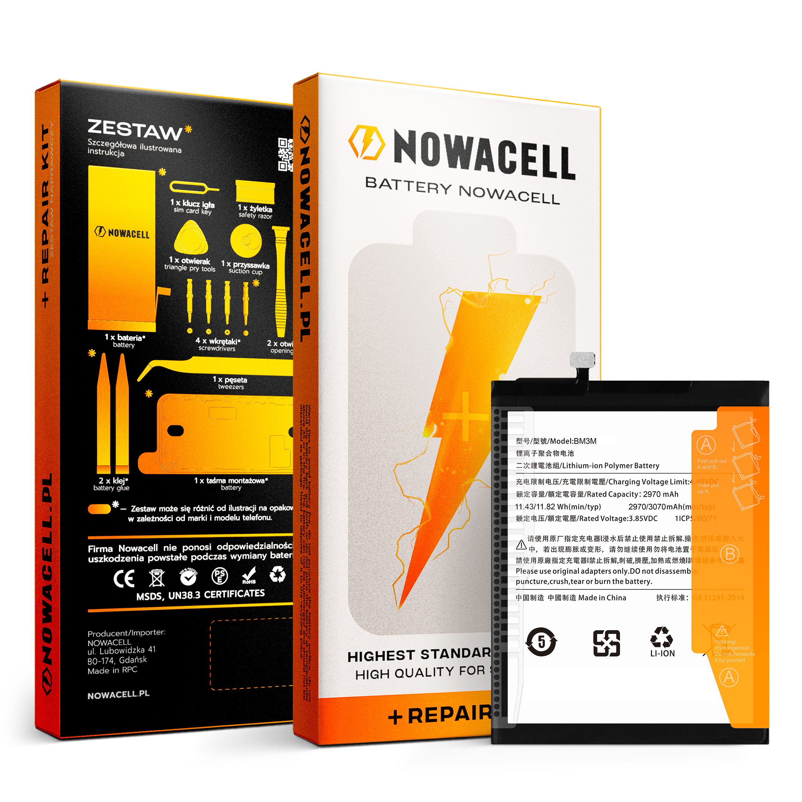 Bateria BM3M do Xiaomi Mi 9 SE, 3070 mAh, Zestaw Naprawczy