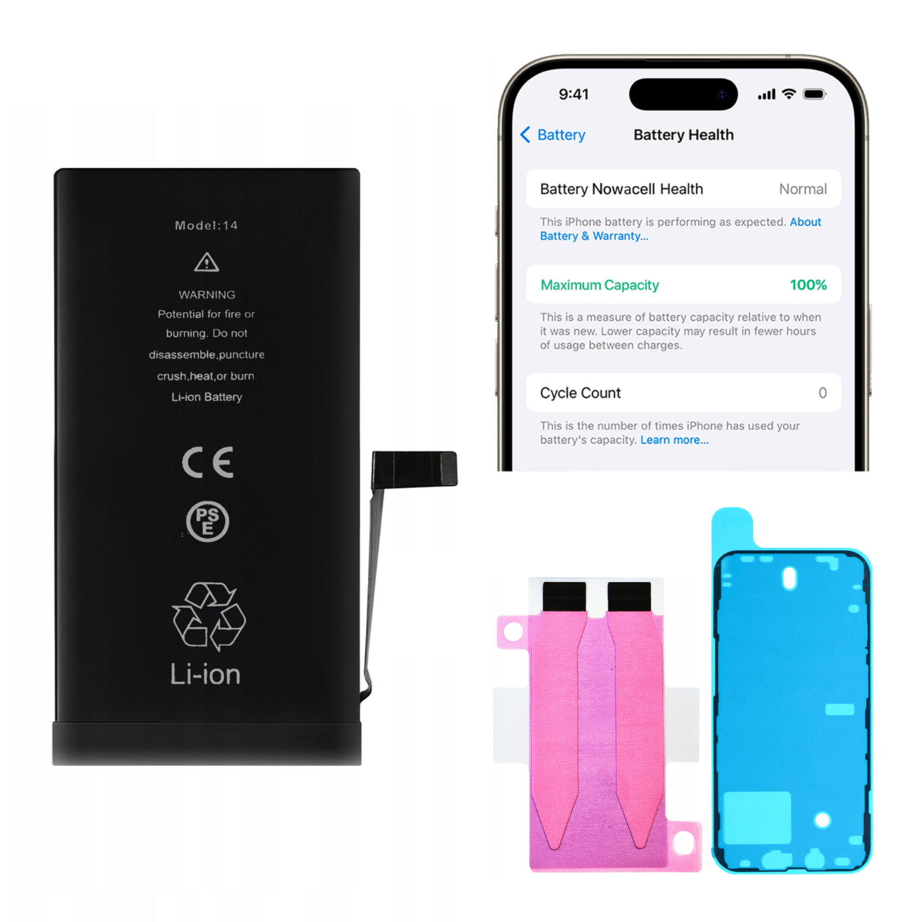 Bateria + Uszczelka do iPhone 14 BEZ KOMUNIKATU Większa pojemność 3500 mAh