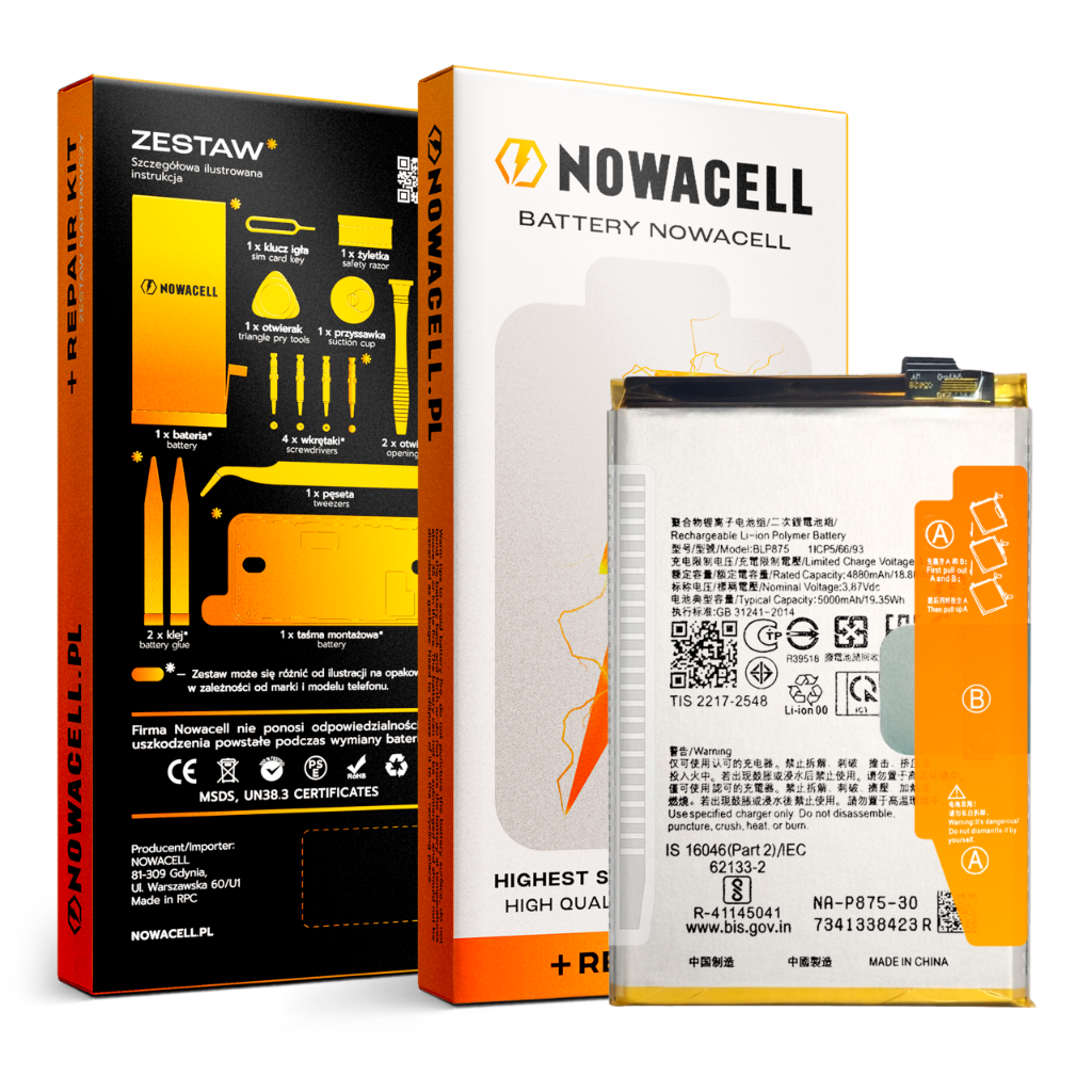 Zestaw Bateria BLP875 do Realme 9 5G, C55 Q3S, Narzo 50 4G 5G 5000 mAh Nowa