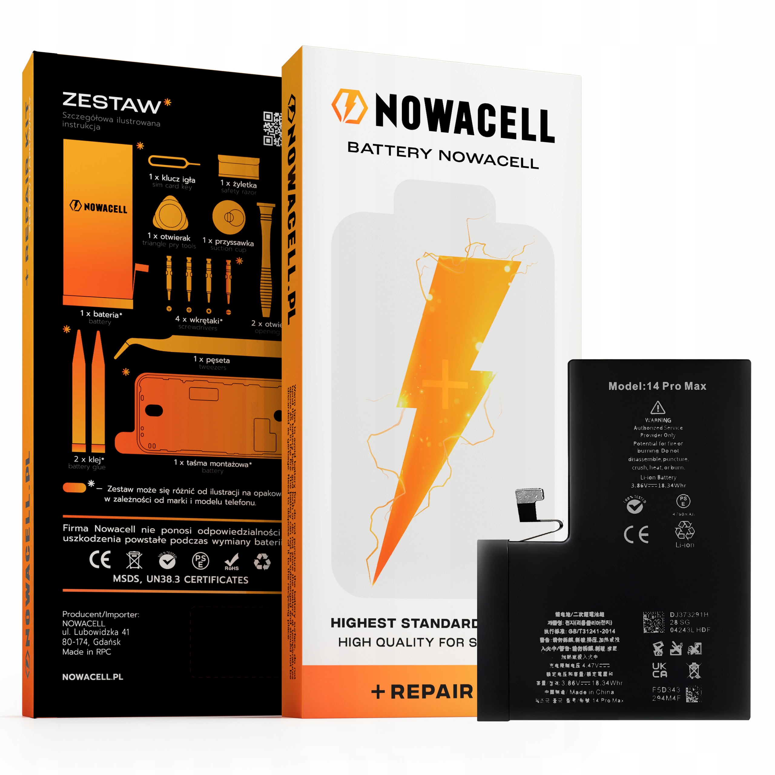 Bateria do iPhone 14 Pro Max Większa Pojemność 4700 mAh Zestaw NOWACELL