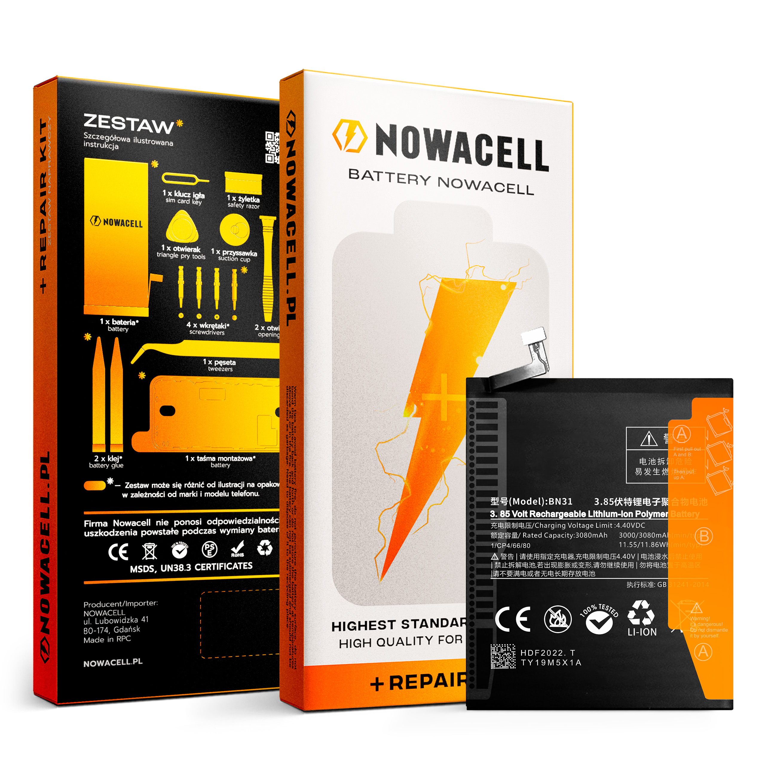 Bateria BN31 do Xiaomi Redmi S2, Mi A1, 5X, 3080 mAh, Zestaw Naprawczy