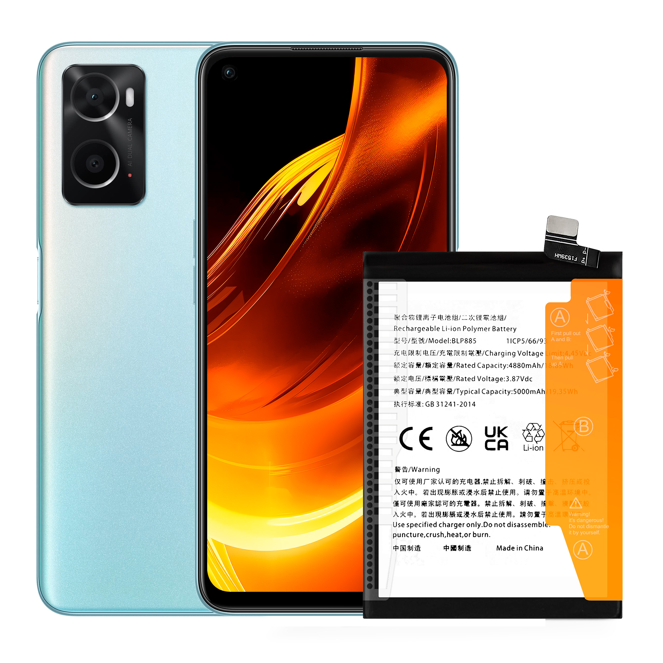 Bateria BLP885 do Oppo A76, A96, 5000 mAh, NOWA